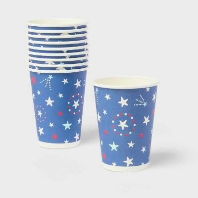 Sun Squad™ Disposable Cups 9oz Blue Red White Stars 10ct by Deal US