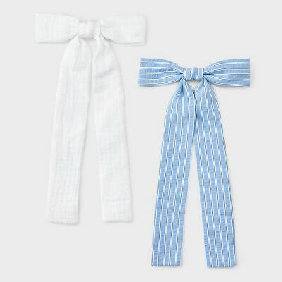 Universal Thread™ Linen Solid Striped Bow Hair Barrette Blue/White by Deal US