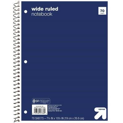Up&up™ Wide Ruled 1 Subject Spiral Notebook Blue 70 Pages 3 Hole Punched by Deal US