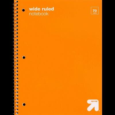 Up&up™ Spiral Notebook 1 Subject Wide Ruled 70 Pages Orange 3 Hole Punched by Deal US
