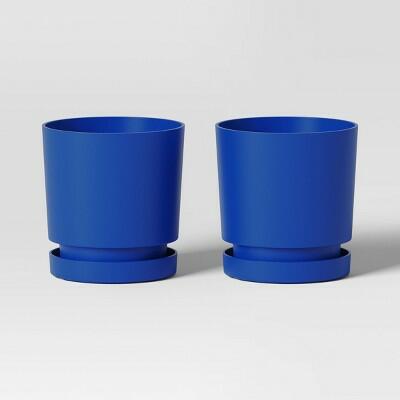 Room Essentials™ 2pc Recycled Resin Planter Pots Blue 4x4x4 Indoor Outdoor by Deal US