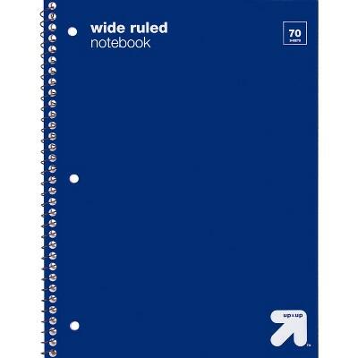 up&up™ Wide Ruled 1 Subject Spiral Notebook Blue 70 Pages 3 Hole Punched by Deal US