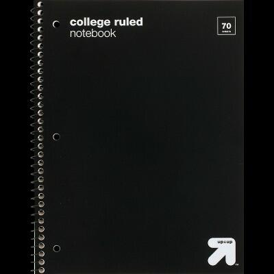 up&up™ Spiral Notebook College Ruled 1 Subject Black 70 Pages 3 Hole Punched by Deal US