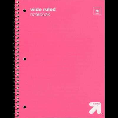 Up&up™ Wide Ruled 1 Subject Spiral Notebook Pink 70 Pages Perforated 3 Hole by Deal US