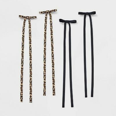 art class™ Girls 4pk Long Tail Leopard Satin Bow Claw Clips Black/Brown by Deal US