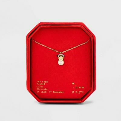 A New Day™ 14K Gold Plated Cubic Zirconia Halo Pear Bow Pendant Necklace by Deal US