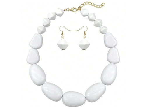 JHWZAIY White Acrylic Beaded Necklace Chunky Statement 02 Set by Deal US