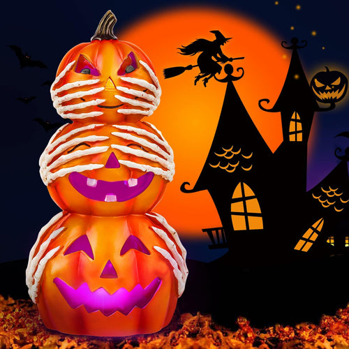 Axcoix Halloween Resin Stacked Pumpkin Decor Light Up Jack O Lantern Orange by Deal US