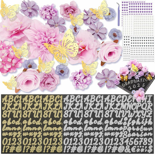 Mototo Graduation Cap Decorations Kit Purple Flowers Rhinestones Glitter DIY by Deal US
