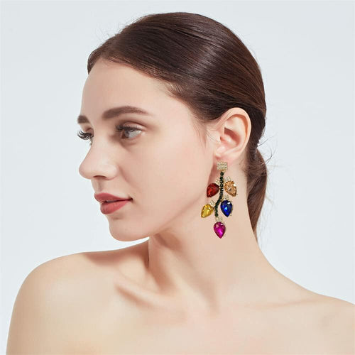 Dtja Crystal Xmas Leaf Dangle Earrings Women Colorful Cubic Zirconia Big Style by Deal US