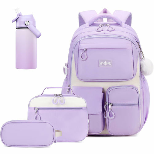Scothen 4pcs Girls School Backpack Set Lunch Bag & Bottle Back to School by Deal US