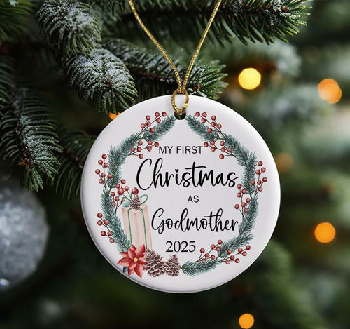 My First Christmas as Godmother Ornament 2025 Holiday Tree Decoration by Deal US