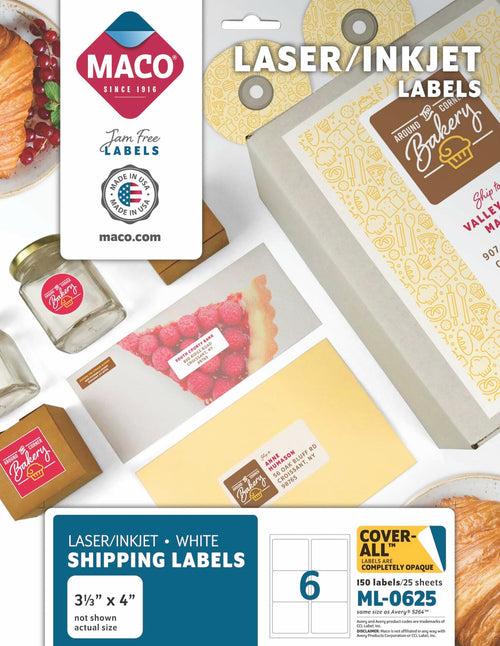 MACO Laser/Ink Jet White Cover-All Shipping Labels 3.33x4in 150 Pack by Deal US