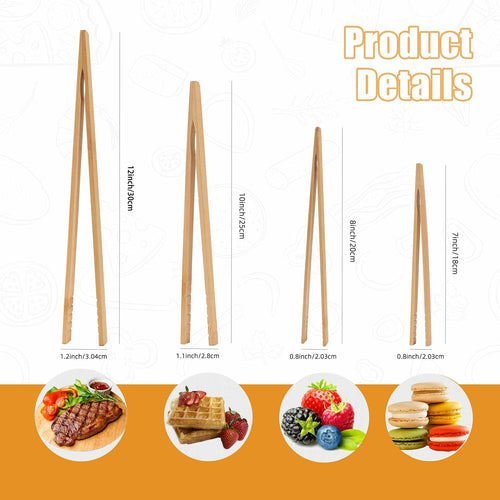 YIVCKOM Bamboo Toaster Tongs 8 Inch Natural Colour Wooden Kitchen Utensil by Deal US