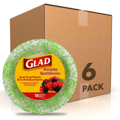 Glad Round Disposable Paper Bowls Green Victorian Design 16oz 15ct 6 Pack by Deal US
