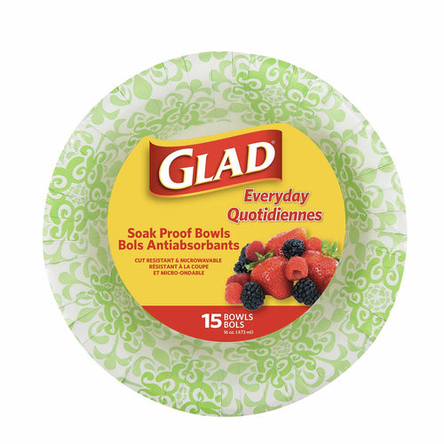 Glad Round Disposable Paper Bowls Green Victorian Design 16oz 15ct 6 Pack by Deal US