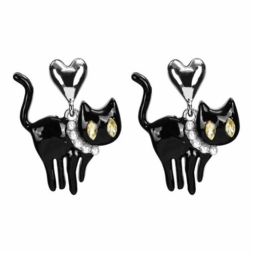 OFGOT7 Black Cat Halloween Pearl Dangle Earrings Metal Jewelry for Women by Deal US