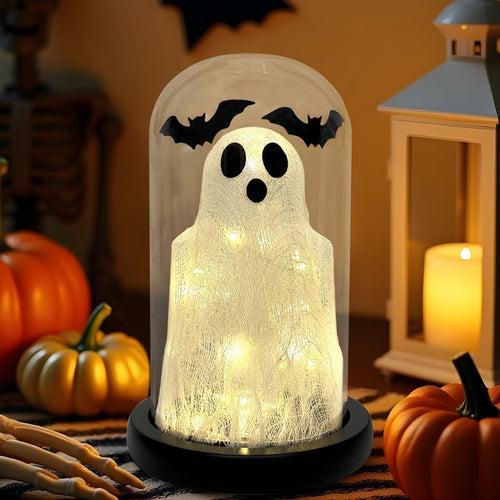 DAZONGE Lighted Ghost in Glass Dome Cloche Halloween Decor Indoor Black White by Deal US