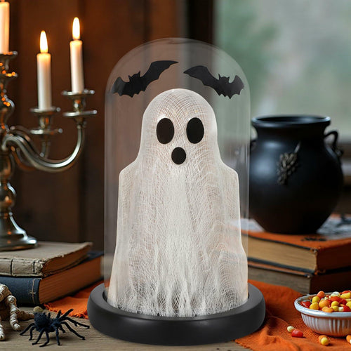 DAZONGE Lighted Ghost in Glass Dome Cloche Halloween Decor Indoor Black White by Deal US