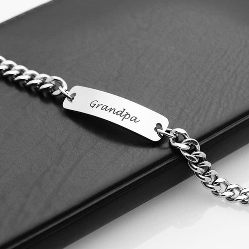 Huiuy Engraved DAD Stainless Steel Link Bracelet Silver 9 Inch by Deal US