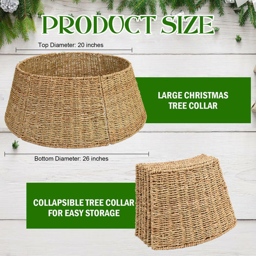 Rocinha Rattan Christmas Tree Collar 26" Rustic Farmhouse Style Seagrass Large by Deal US