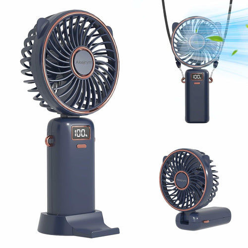 Akejrym Portable Handheld Fan 4000mAh LED Display 5 Speeds 90° Adjustable Blue by Deal US