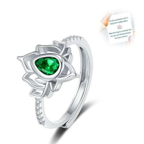 XMTYQ S925 Silver Lotus Flower Zircon Inspirational Ring Silver by Deal US