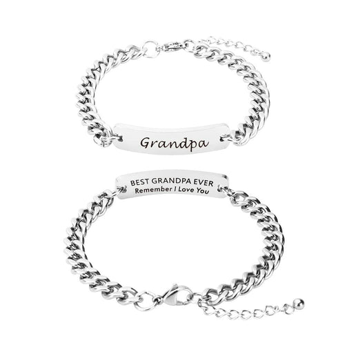 Huiuy Engraved DAD Stainless Steel Link Bracelet Silver 9 Inch by Deal US