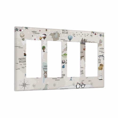 Wpshijia 4 Gang Light Switch Cover Beige Animal World Map Wall Plate by Deal US