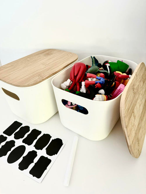 Generic Plastic Stackable Storage Bins with Bamboo Lid 2 PCS White 10x7in by Deal US