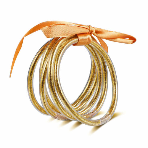 HIIXHC Gold Glitter Jelly Bangle Bracelets Set Silicone Friendship 6.5 Inch by Deal US