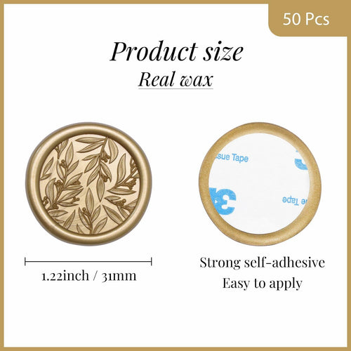 UNIQOOO 3D Leaf Wax Seal Stickers Prosecco Metallic Light Gold 50 Pcs by Deal US