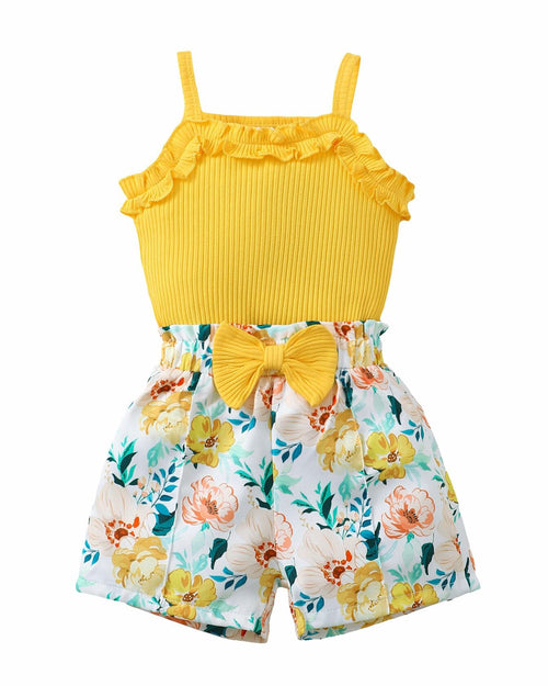 Kucnuzki Yellow Floral Sleeveless Tank Top Bow Tie Summer Shirt Size 3-4T by Deal US