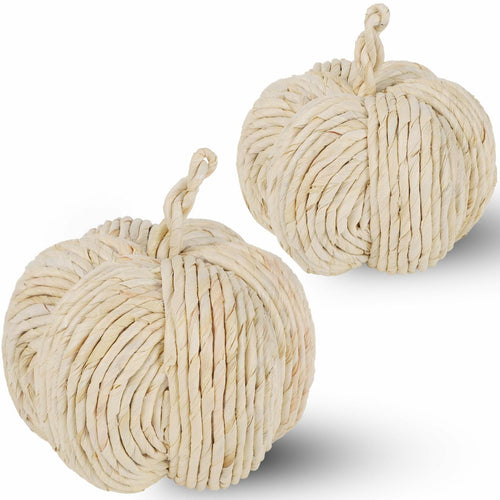 winemana 2 Pack Woven Pumpkin Decor Fall Thanksgiving White Assorted Size by Deal US