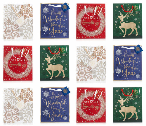 Fifth Ave Kraft Christmas Bags Large 12x10x5 Joy Pack of 12 Holiday Gift by Deal US