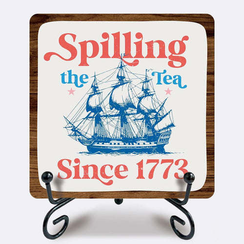 Ketsord 5x5 Blue Gossip Wood Plaque Spill The Tea Metal Support by Deal US
