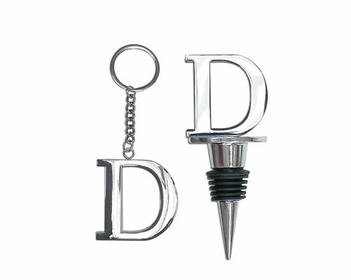 Lutong Letter Gift Set Key Ring & Bottle Stopper D Silver Metal 2 PCS by Deal US