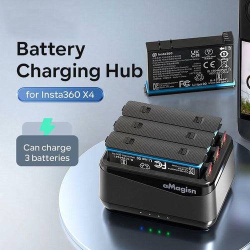 GAEKOL Insta360 X4 3-Slot Battery Charging Hub USB-C Cable Black by Deal US