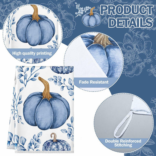 Kinlop 6 Pcs Fall Thanksgiving Blue White Pumpkin Kitchen Towels 16x26 Inch by Deal US