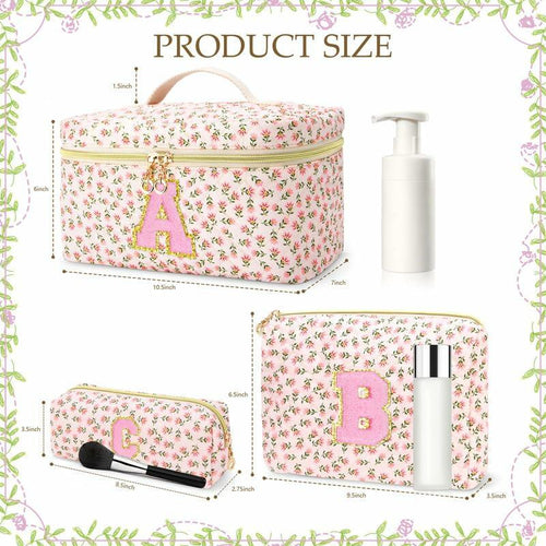 DOSUKE 3 PCS Travel Makeup Bag Set Floral Quilted Cotton Flower by Deal US