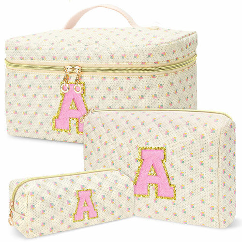DOSUKE 3 PCS Travel Makeup Bag Set Floral Quilted Cotton Flower by Deal US