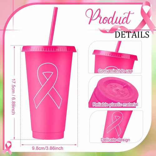 Bokon 24oz Breast Cancer Awareness Pink Tumblers with Straws 12 Pack by Deal US