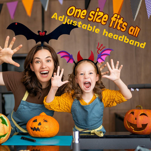 Qiexuxing Halloween Headband 2-Pack Bat & Devil Horns Black Felt by Deal US