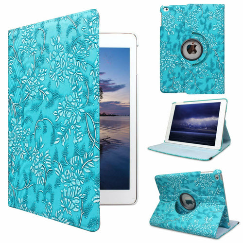 iPad Pro 12.9" 6th Gen Case with Rotating Stand & Auto Sleep/Wake – Blue Flowers by Deal US