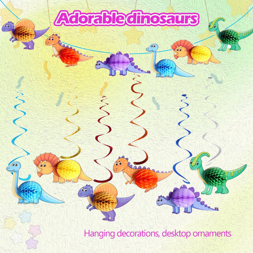 Qquetiee 6 Pcs Dinosaur Birthday Decorations Honeycomb Balls Hanging Swirls by Deal US