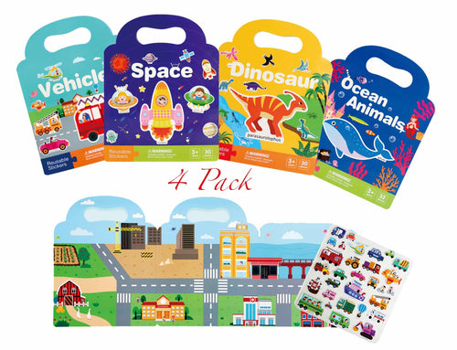 Generic 4 Pack Reusable Sticker Books 120+ Puffy Stickers Multicolor by Deal US