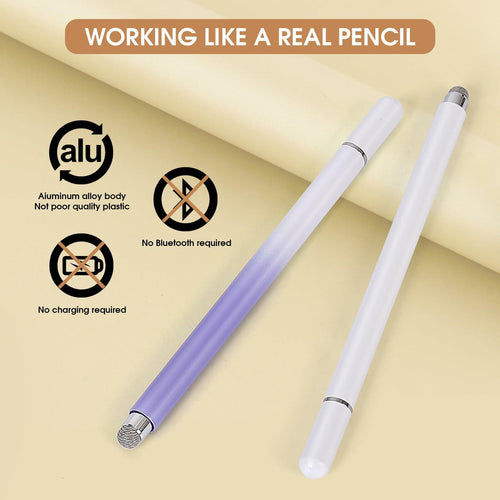 KRSABO 2-in-1 Capacitive Touch Screen Stylus Pen 2 Pack Black White Aluminum by Deal US