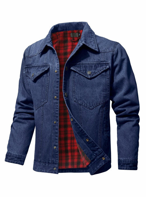 KAVIANA Men's Denim Jacket Flannel Lined Snap Closure Navy Blue Size XX-L by Deal US