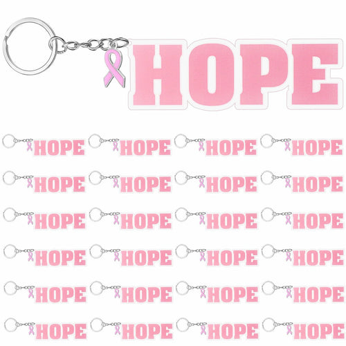 Nosiny 24 Pcs Pink Breast Cancer Awareness Acrylic Keychains 4.13x1.42in by Deal US