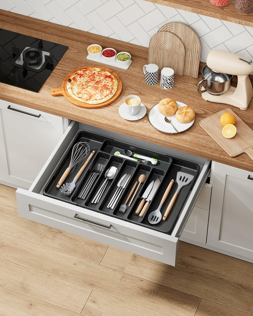 Kitsure Adjustable Cutlery Drawer Organizer Tray 7 Compartments Black by Deal US